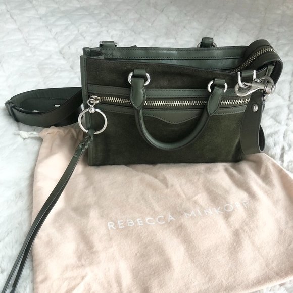 Rebecca Minkoff Olive Green Suede Leather Crossbody/Shoulder Handbag - Picture 1 of 12
